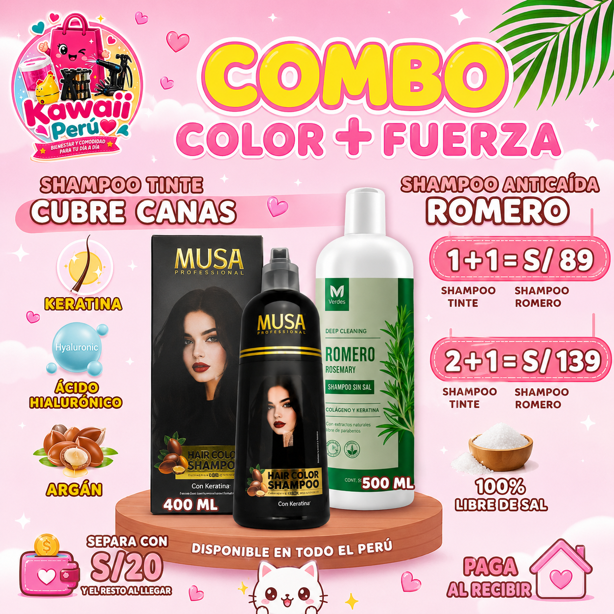 COMBO COLOR + FUERZA (SHAMPOO TINTE CUBRE CANAS + SHAMPOO DE ROMERO)